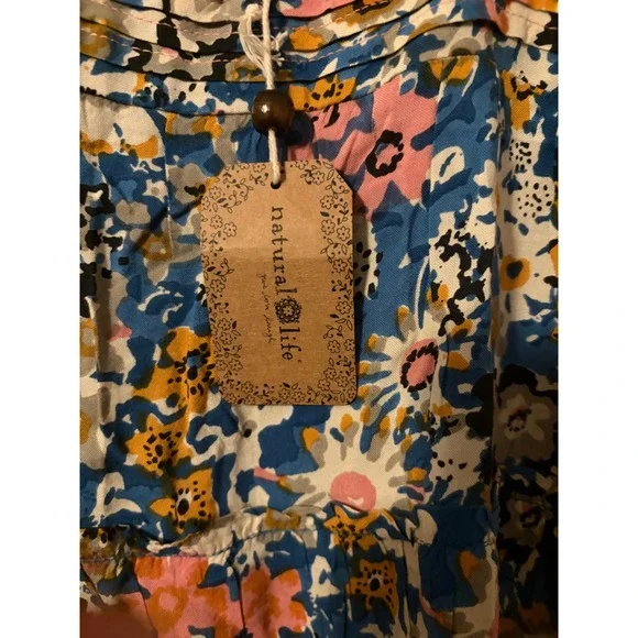 Natural Life Women Blue Floral Tiered Boho Sun Dress Medium NWT - Picture 3 of 5